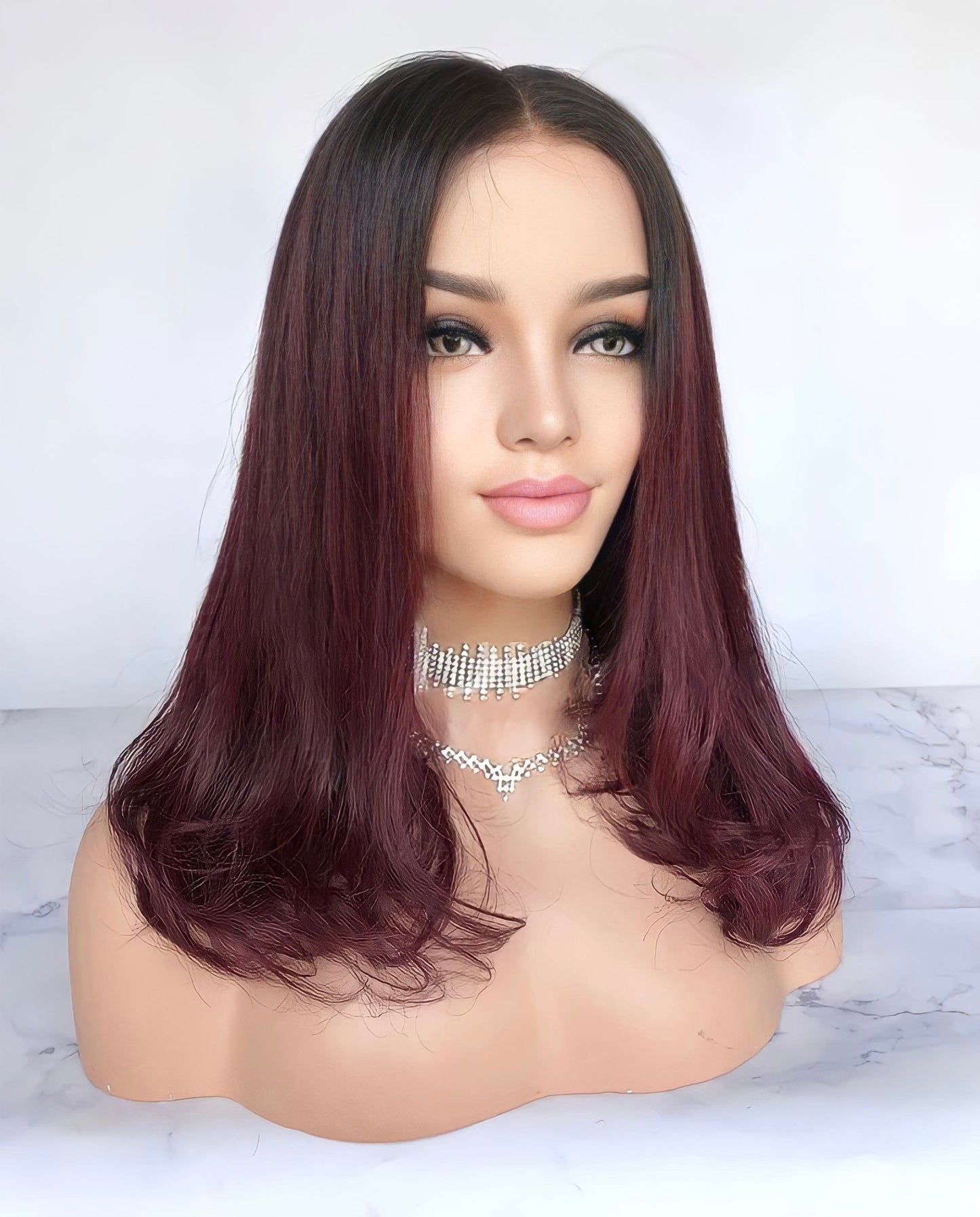 Burgundy Lace Front Echthaarperücke